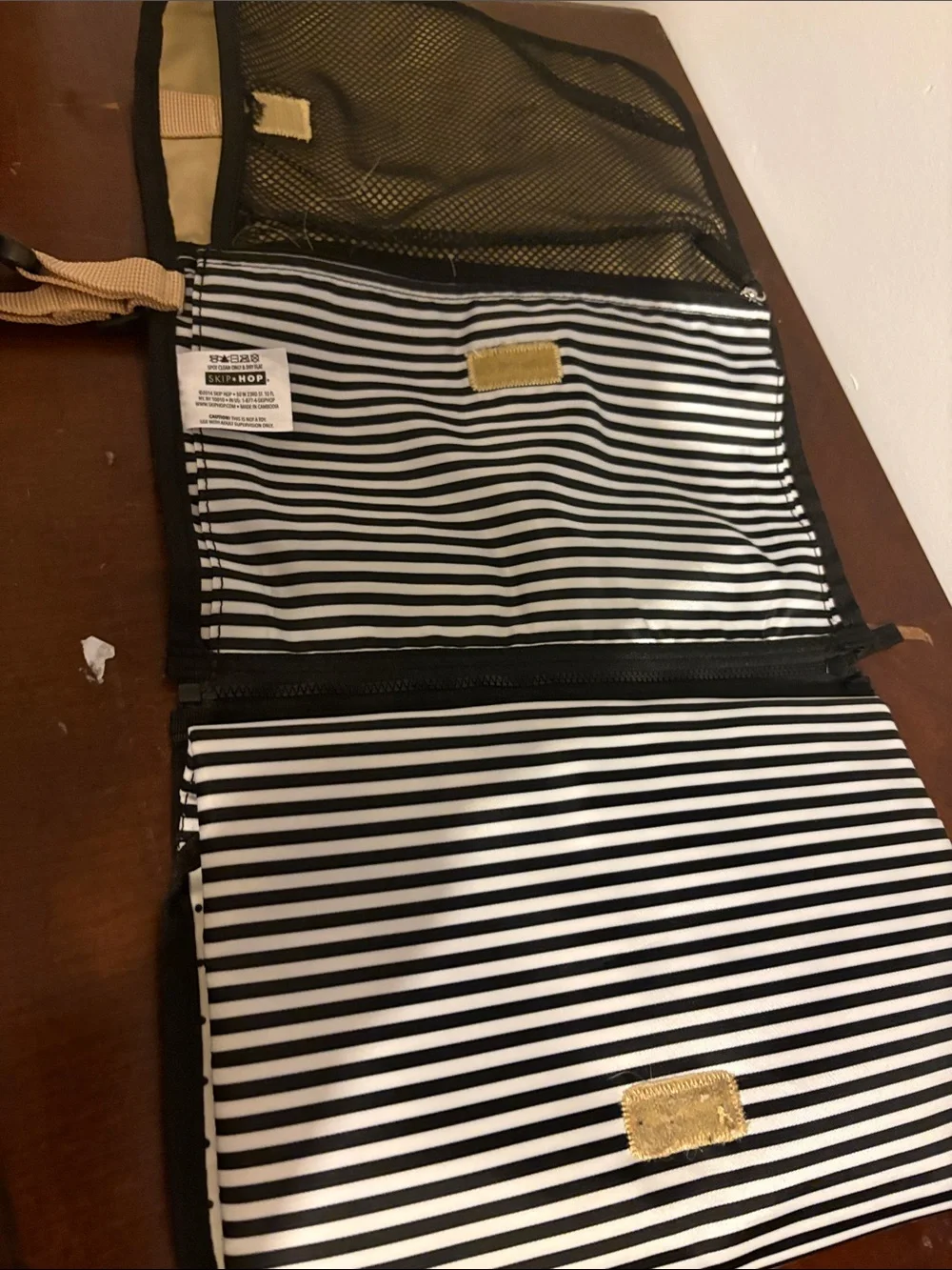 Skip Hop Black and White Striped Baby Bag with Tan Strap